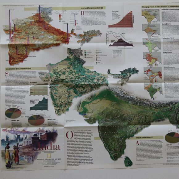 Vintage dual sided National Geographic "Map of South Asia with Afghanistan and M - Picture 2 of 2